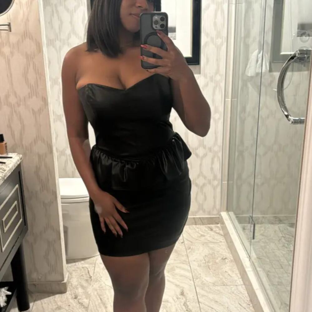 Shoshanna Black Faux Leather Mini Dress SMALL Cocktail Party Designer $365 - Picture 9 of 11